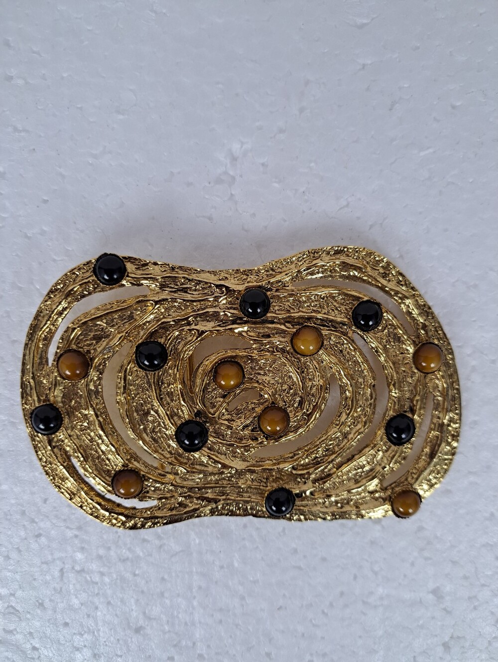 Vintage Inspired Gold Tone & Stone Swirl Statement Belt Buckle